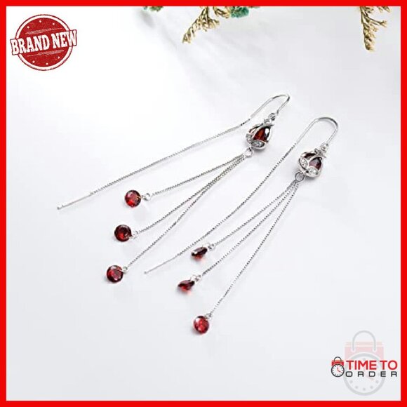 Sterling Silver Threader Drop Earrings with CZ Charms, 3.5\